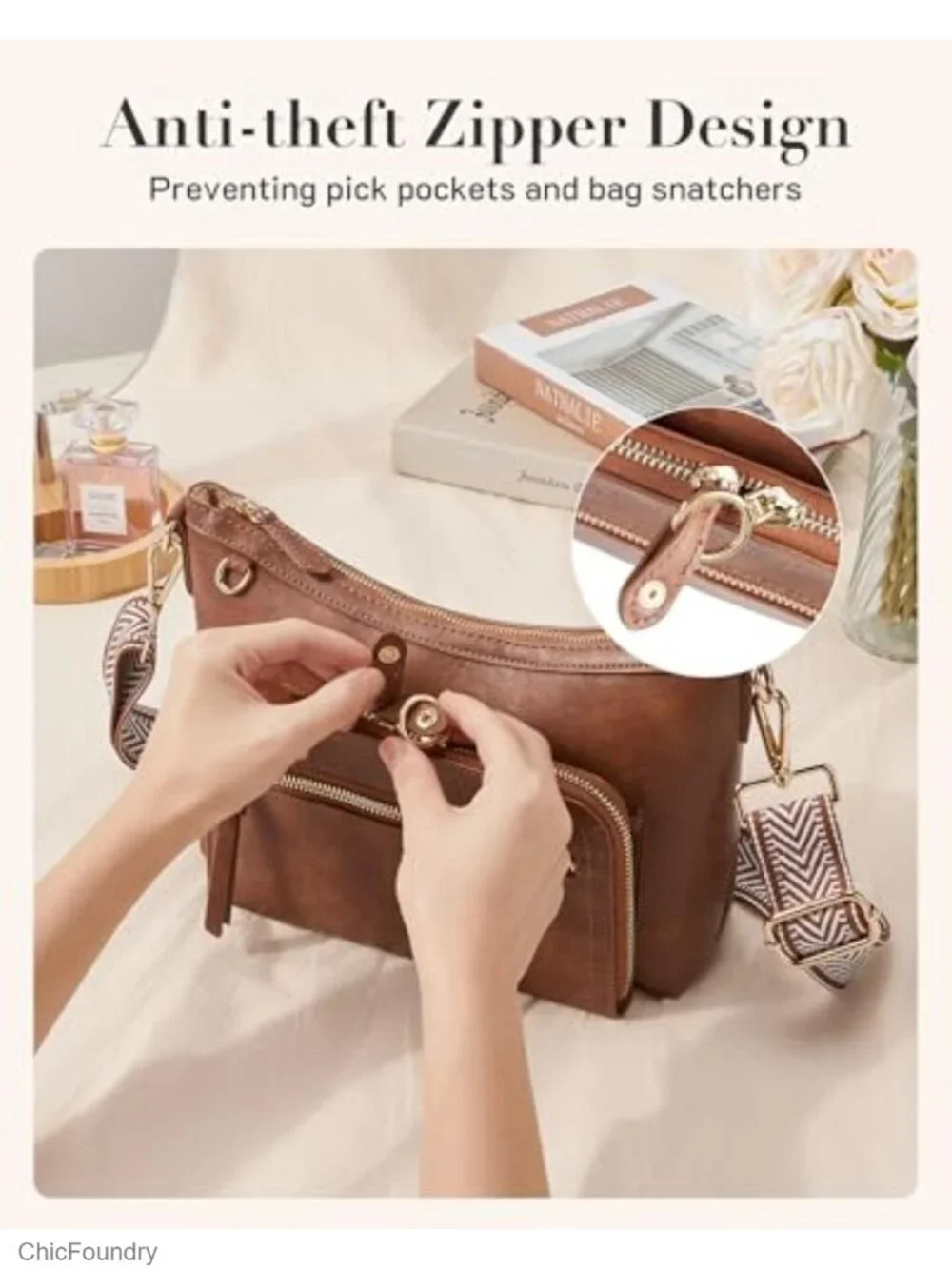 PU Leather Crossbody Bag with RFID Blocking, Medium Travel Purse